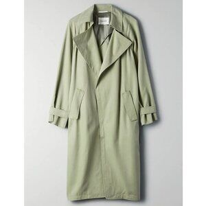 Aritzia Babaton Lawson Trench Coat Womens S Light Green Open Long Oversized